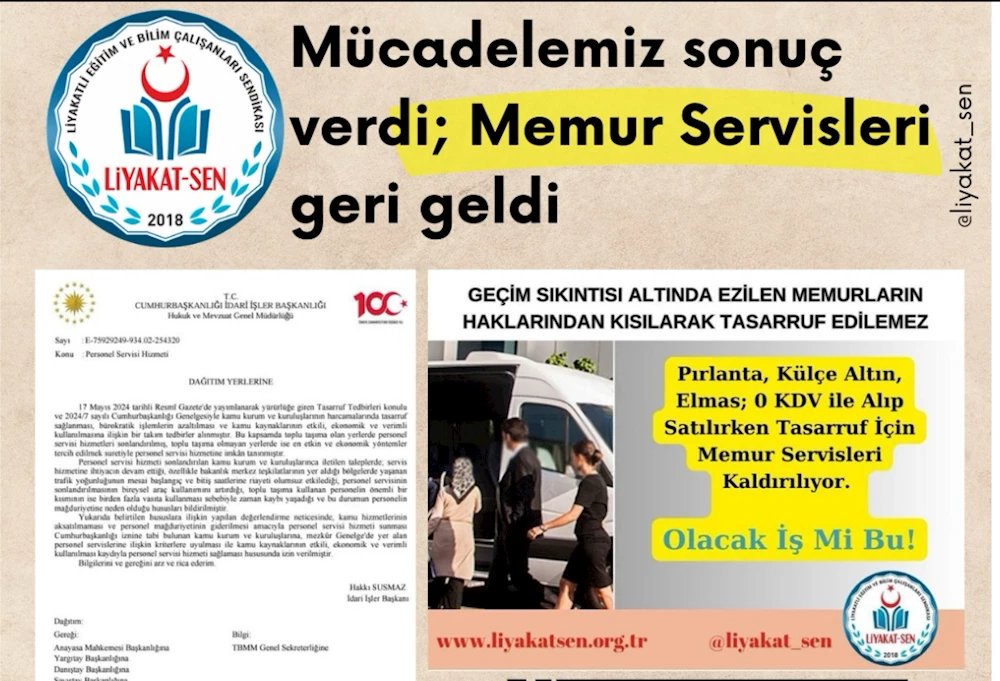 Liyakat-Sen: Mücadelemiz sonuç verdi; Memur Servisleri geri geldi
