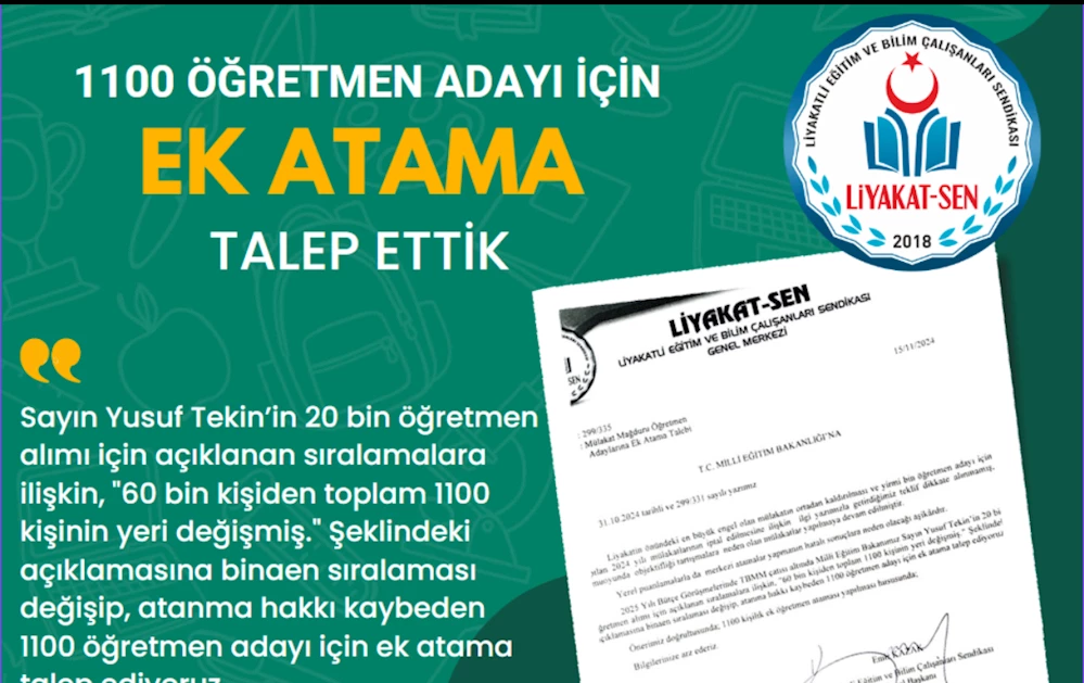 1100 Öğretmen Adayı İçin Ek Atama Talep Ettik